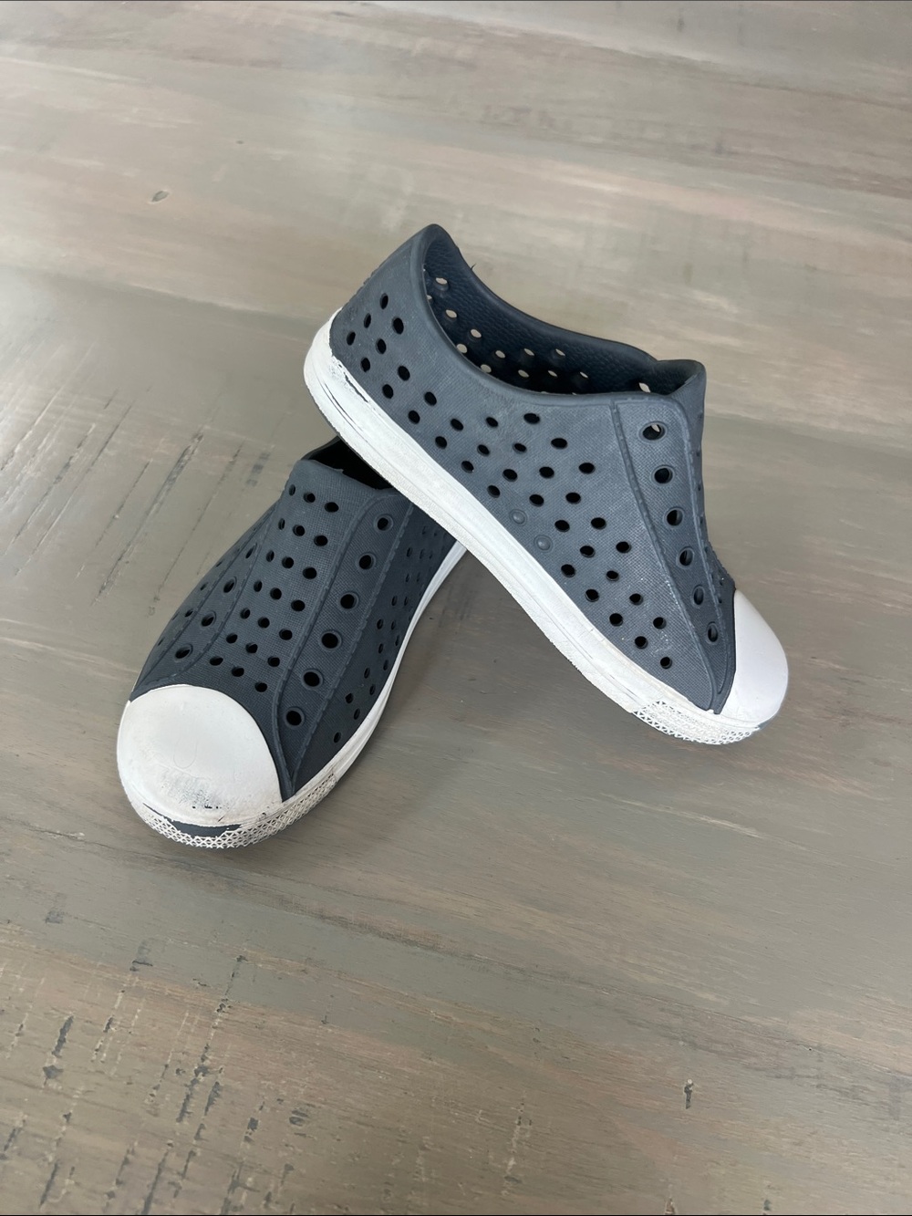 Kids Slip-On Water Shoes in Charcoal Gray with White Toe